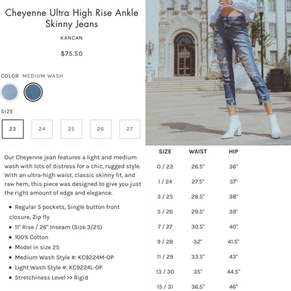 KanCan Jeans High Rise Boyfriend Distressed Cropped Medium Wash SZ 13/30 - Picture 7 of 16